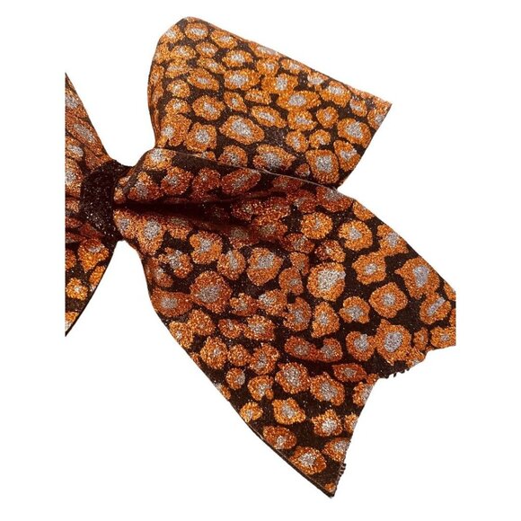 Girls Oversize Hair Bow 7.5" Elastic Ponytail Black Orange Silver Animal Print G - Picture 6 of 15